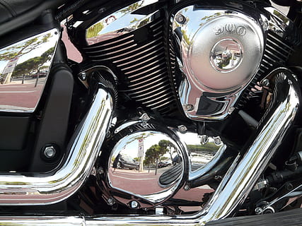 closeup photo of chrome motorcycle engine, technology, exhaust HD wallpaper