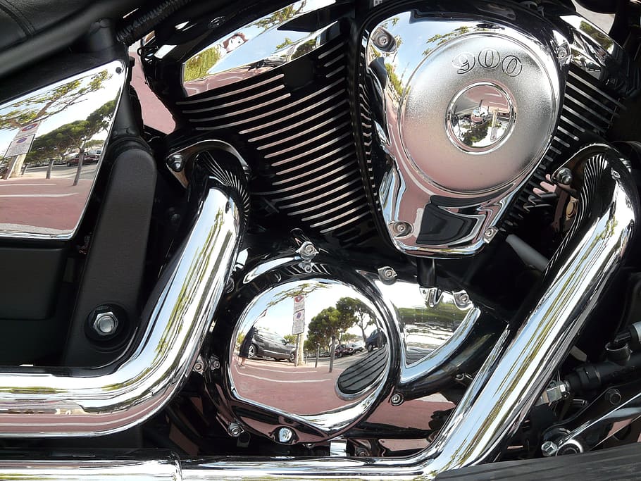 closeup photo of chrome motorcycle engine, technology, exhaust HD wallpaper
