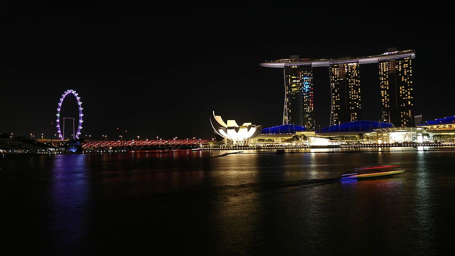 photo of City lights buildings, night, famous Place, bridge - Man Made Structure HD wallpaper