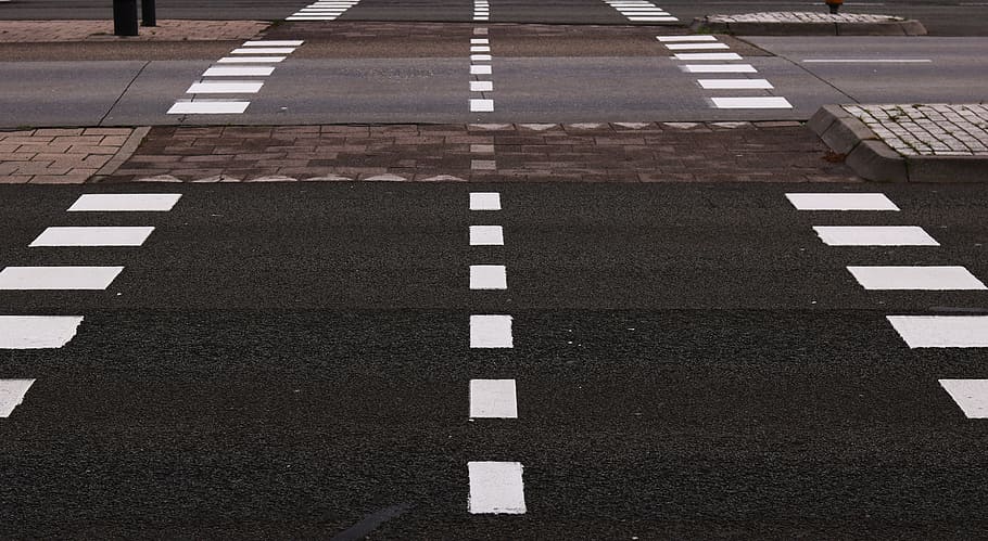black and gray concrete road with white lanes, white pedestrian lane HD wallpaper