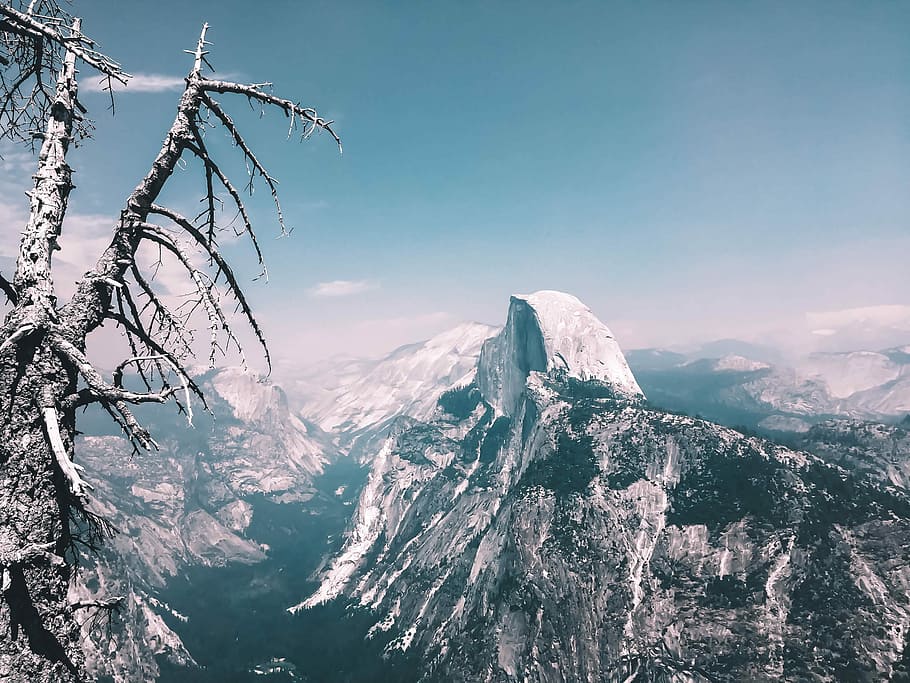snow covered peak mountain photo, aerial photo of mountain, landscape HD wallpaper