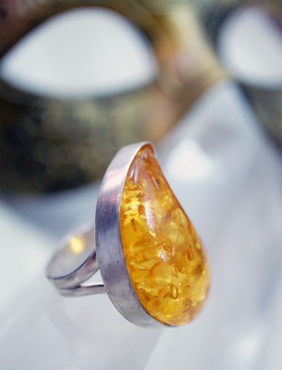 amber, ring, sterling silver, stone, gem, gemstone, charm, talisman HD wallpaper