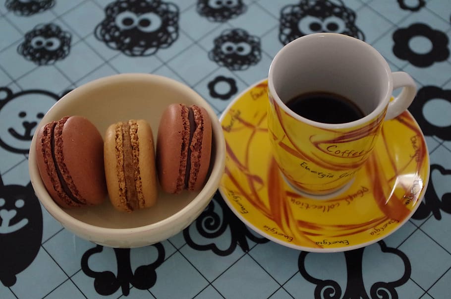 macaroon, coffee, breakfast, sweets, food and drink, cup, mug HD wallpaper
