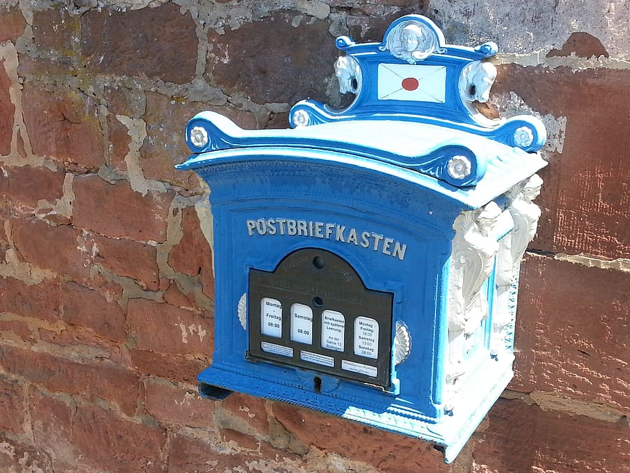 mailbox, post, blue, wall, old, masonry, historically, historic preservation HD wallpaper