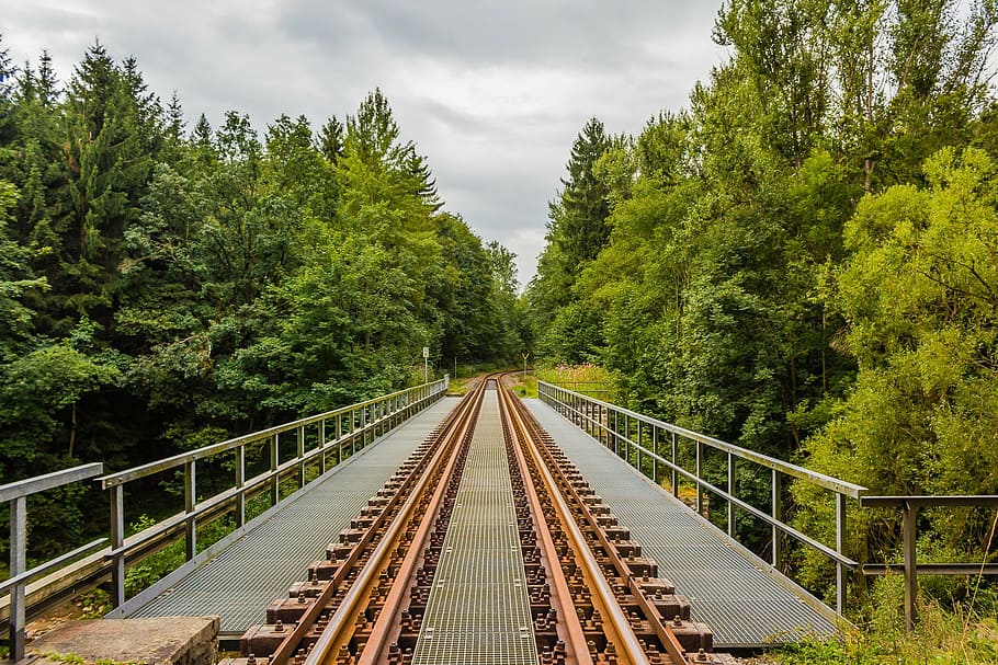 gleise, bridge, ore mountains, train, railway, seemed, rail traffic HD wallpaper