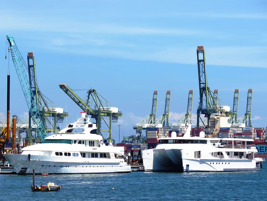 white cargo ship on sea, Harbor, Shipyard, Port, Boat, transportation HD wallpaper