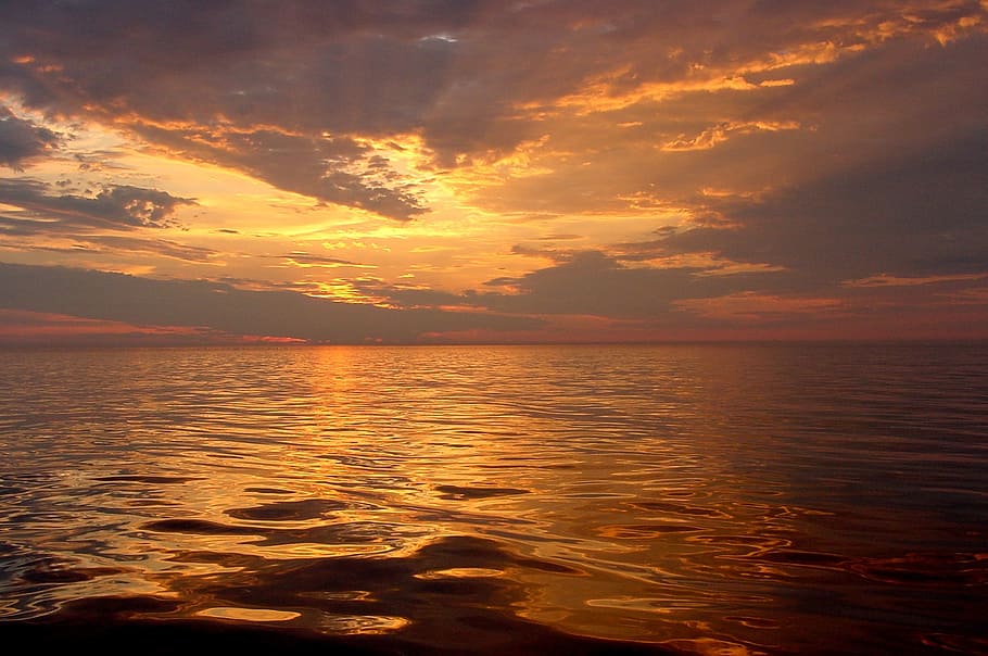 sunset, seascape, twilight, dusk, sunshine, sky, colorful, scenic HD wallpaper