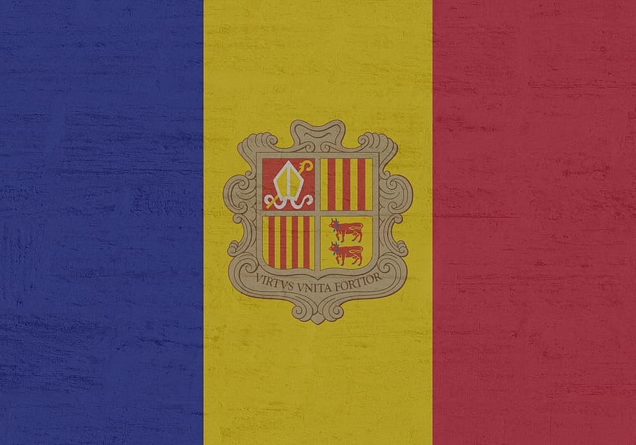 andorra, flag, yellow, no people, wall - building feature, blue HD wallpaper
