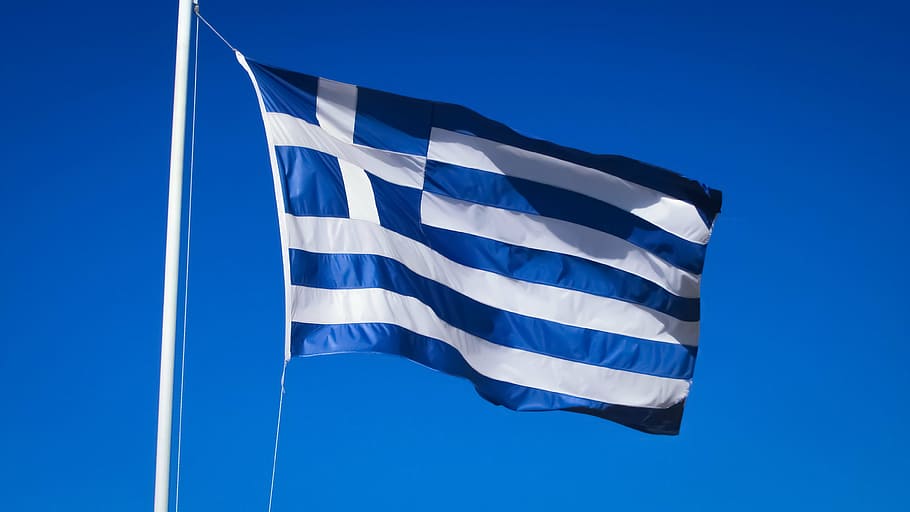 blue and white striped flag during daytime, greece, country, nation