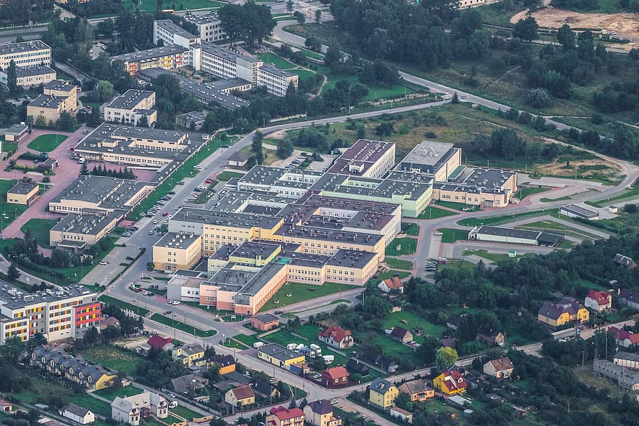 hospital, oncology, hospital oncology, the streets, aerial photo, HD wallpaper