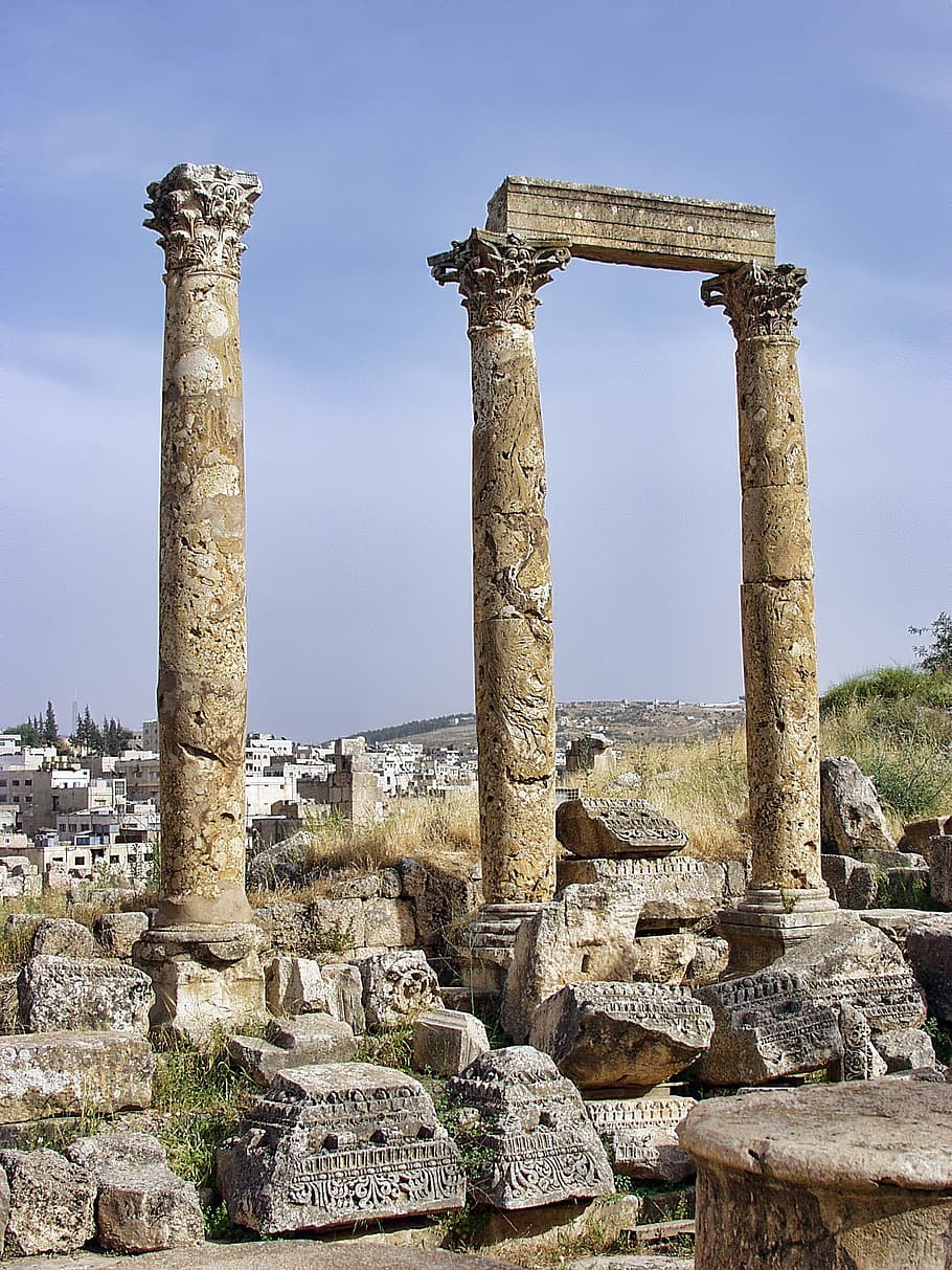 gray ruins building, Jerash, Jordan, Ancient, Ruins, Historic, HD wallpaper