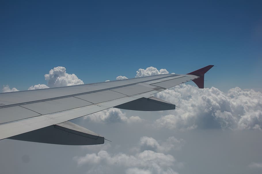 sky, fly, aircraft, plane, wing, clouds, air vehicle, airplane HD wallpaper