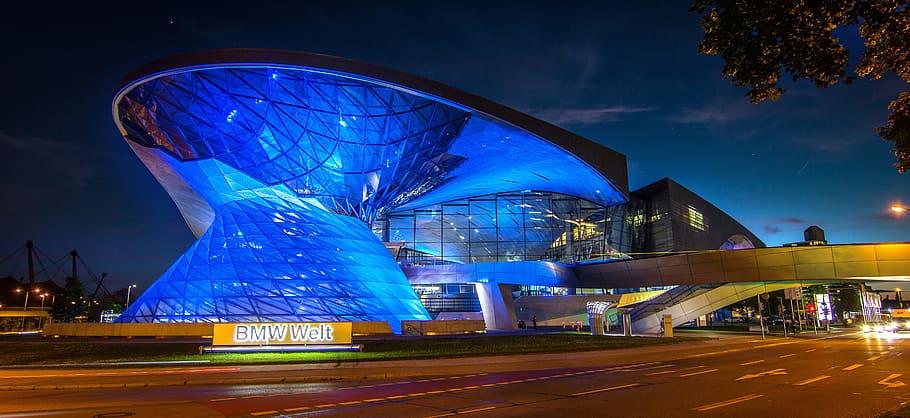 blue glass sphere building, munich, bmw welt, architecture, bmw world