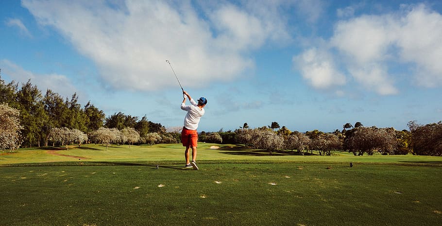 HD wallpaper: man swinging golf club, clouds, golf course, golfer ...