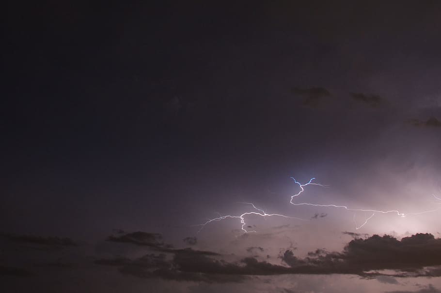 lightning, clouds, night, thunderstorm, weather, sky, nature HD wallpaper