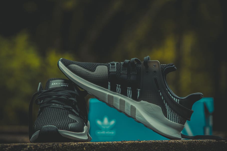 Pair of Black-and-gray Adidas Low Top Sneakers With Box, blur, HD wallpaper
