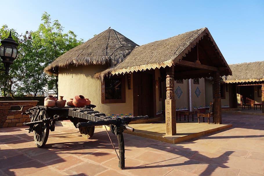 Hut, Rustic, Thatched, Resort, bhunga, tourism, bhuj, india HD wallpaper