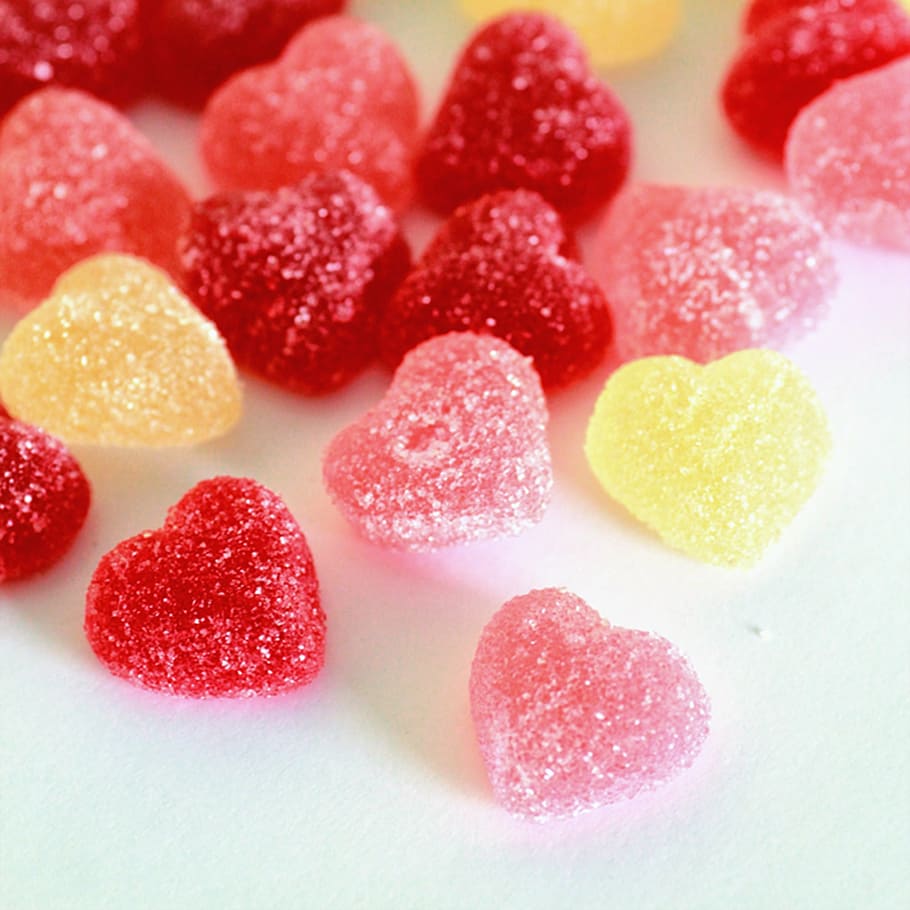 heart candy lot, sweet, gums, sugar, color, red, food and drink, HD wallpaper