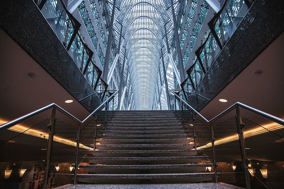 low angle photography of stairs inside building, architecture HD wallpaper