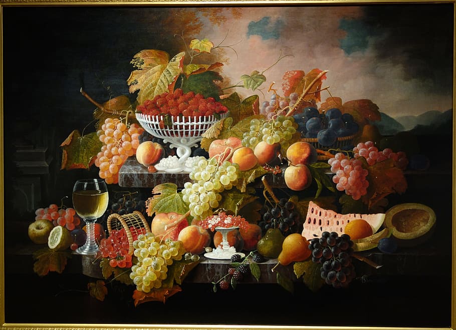 still-life painting of fruits, abundance of fruit, severin roesen