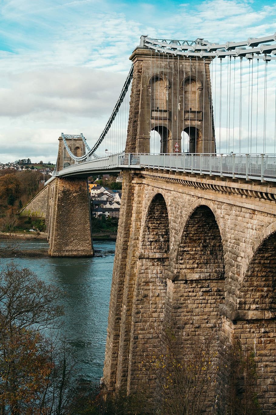 brown and grey suspension bridge, gray suspension bridge, old HD wallpaper