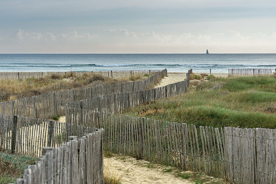 landscape, beach, dunes, sand, sea view, sailing boat, coast HD wallpaper