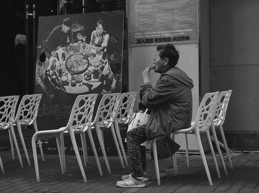 shanghai, granny, alone, seat, chair, human representation HD wallpaper