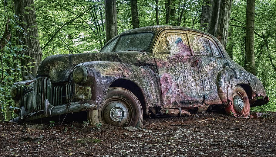 auto, oldtimer, car wreck, car cemetery, automotive, vintage car, HD wallpaper
