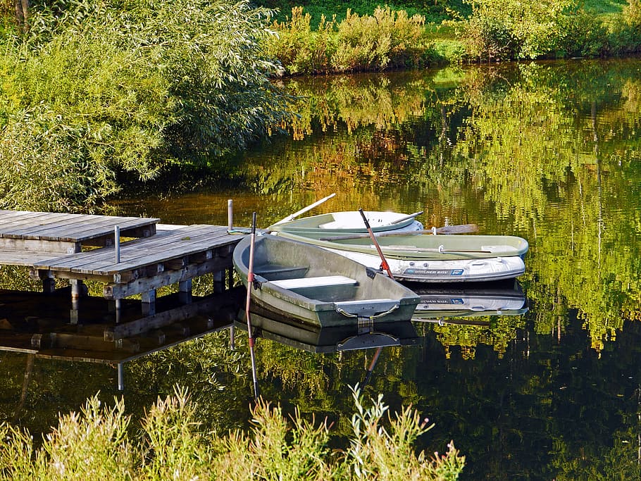 boats, investors, lake, autumn, rest, mirroring, rowing boat, HD wallpaper