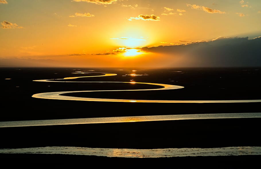 Large Body of Water Stream during Dawn, dusk, nature, river, sky HD wallpaper