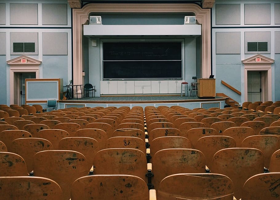 yellow chair and stage, classroom, school, education, learning HD wallpaper