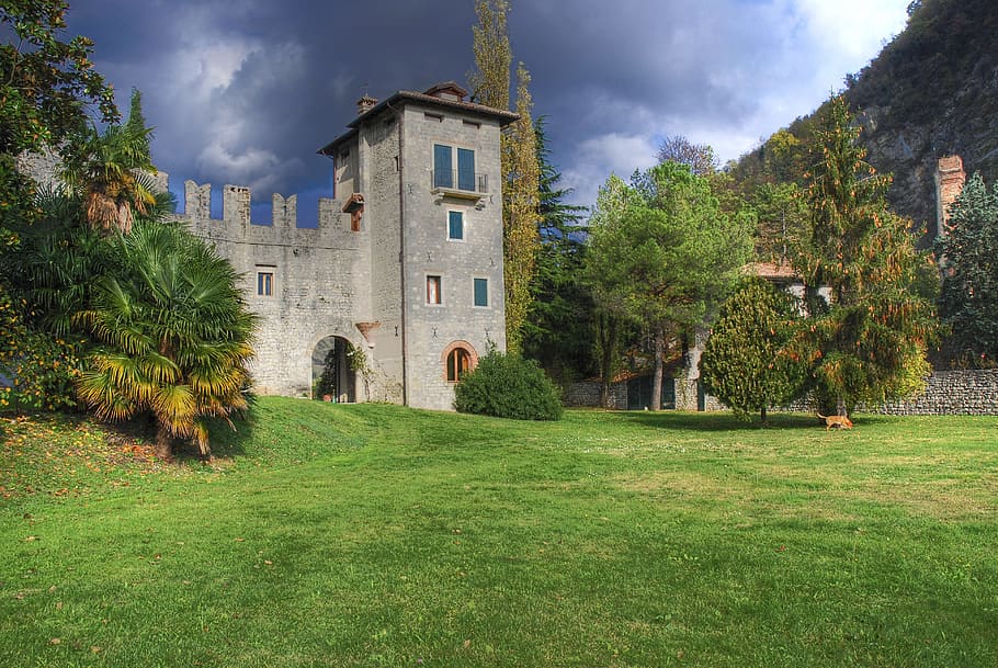 castle, grass, tree, architecture, outdoors, lawn, built structure HD wallpaper