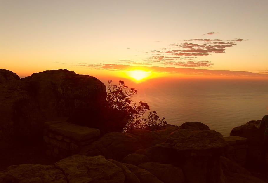 cape town, sunset, table mountain, sky, beauty in nature, scenics - nature HD wallpaper