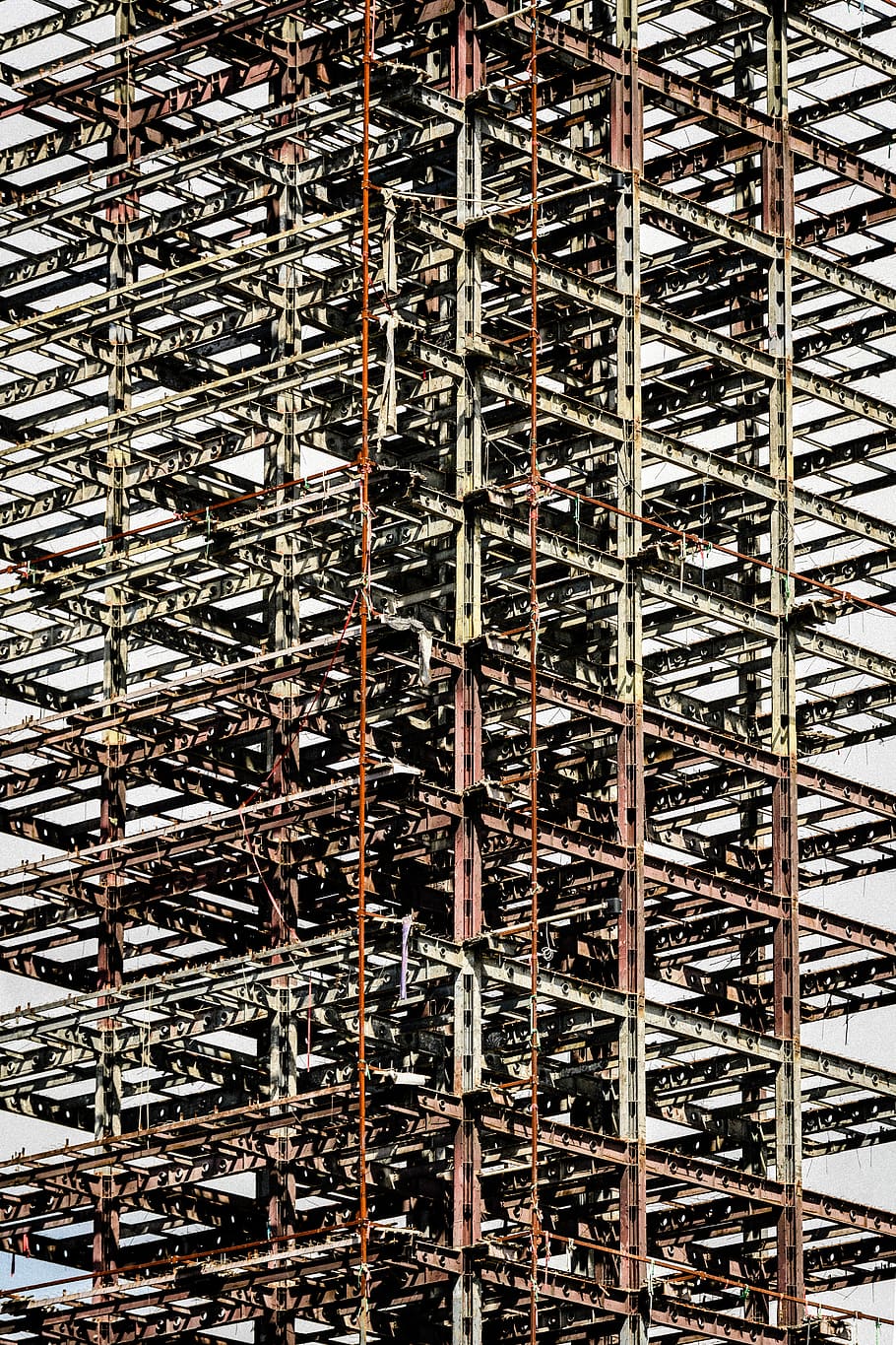 gray building frame, truss building during daytime, line, geometric HD wallpaper