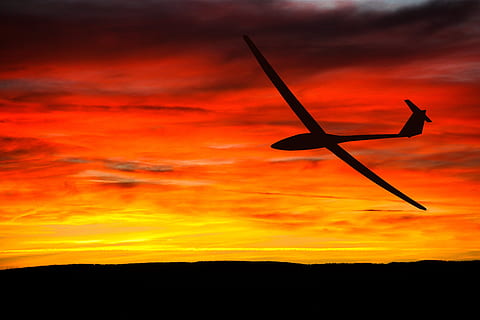 sunset, glider, silhouette, sky, dom, gliding, flight, fly HD wallpaper
