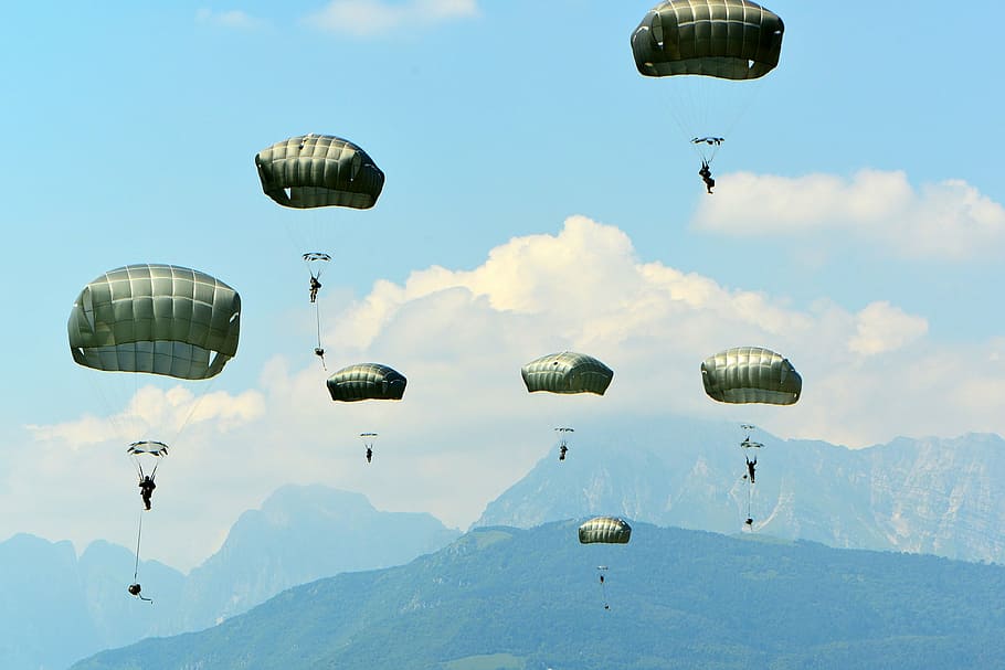 group of people parachute, parachutes, training, parachuting, HD wallpaper