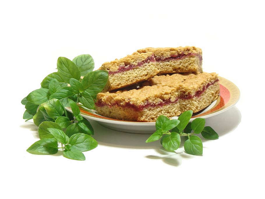 close-up photo of bread and leafy greens, cake, kitchen, cooking HD wallpaper