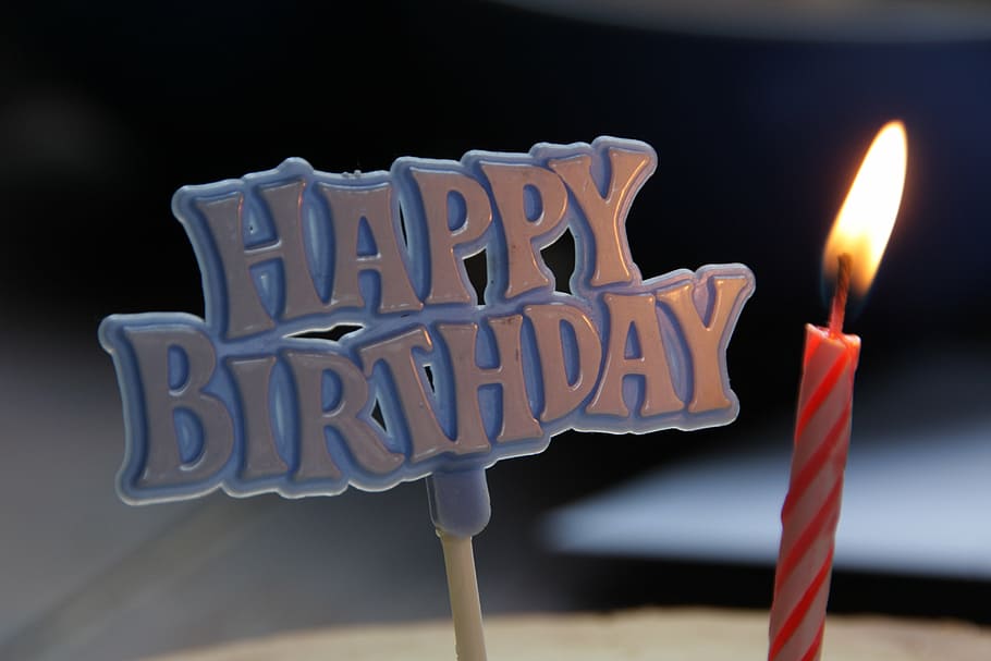 happy birthday cake stand, candle, greeting, celebration, kuchendeko, HD wallpaper