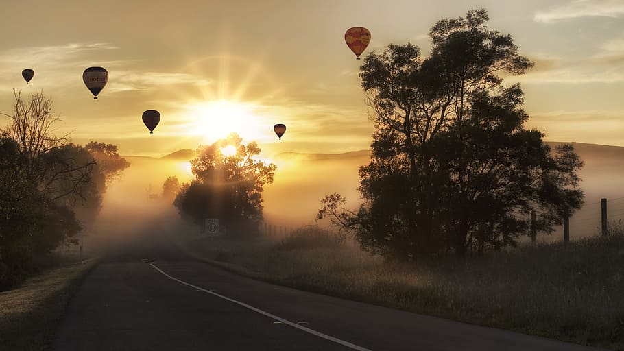 Hot Air Balloons on the Sky during Sunset Time, dawn, dusk, flying HD wallpaper