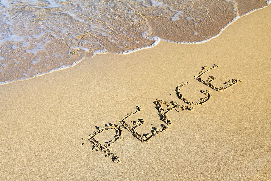 brown sand written with peace text, background, beach, coast HD wallpaper