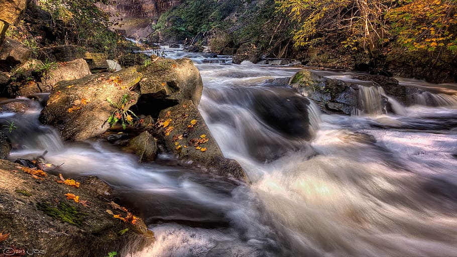 waterfalls, cascade, creek, flow, landscape, motion, outdoors HD wallpaper