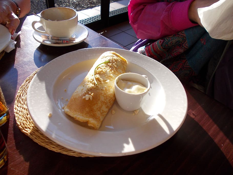 coffee, pancake, eat, food, breakfast, table, food and drink HD wallpaper