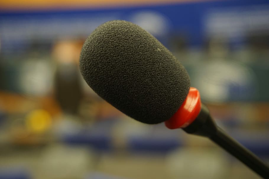 Microphone, European Parliament, conference, focus on foreground, HD wallpaper