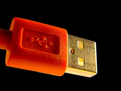 close up of red USB cable, usb plug, computer, connection, computer accessories HD wallpaper