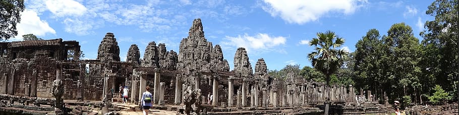 temple, panoramic, statue, architecture, sky, history, nature HD wallpaper