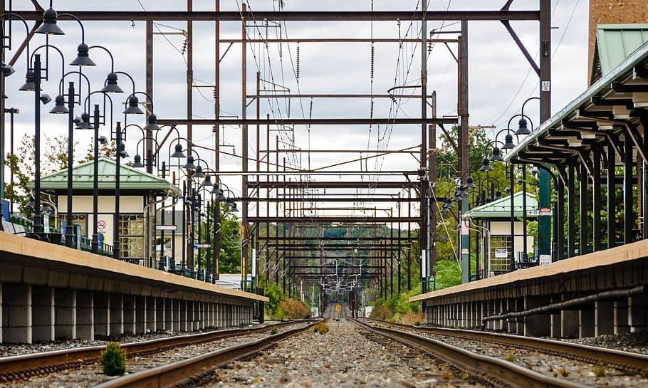 train, train tracks, perspective, train station, railroad, railway HD wallpaper