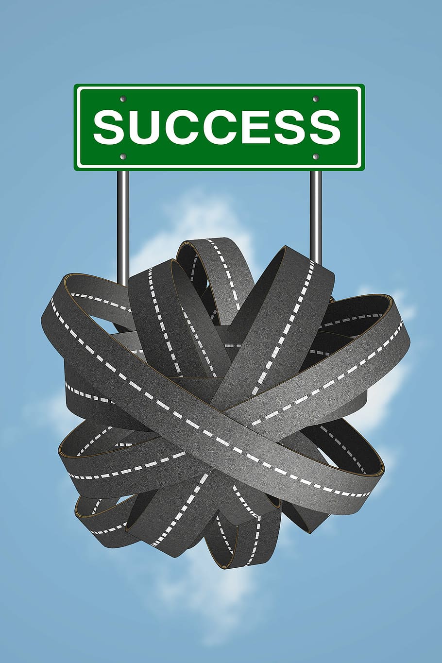 green Success road signage and grey roads illustration, road to success