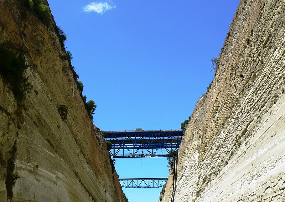 bridge, corinth, channel, architecture, built structure, sky HD wallpaper
