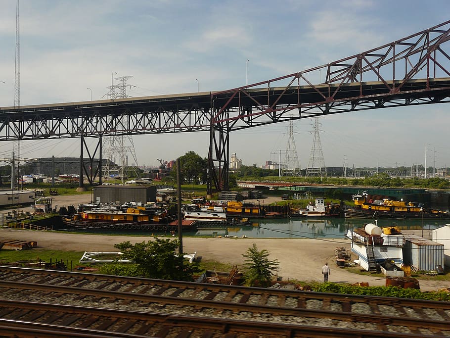 train tracks, port, load, bridge, connection, bridge - man made structure HD wallpaper