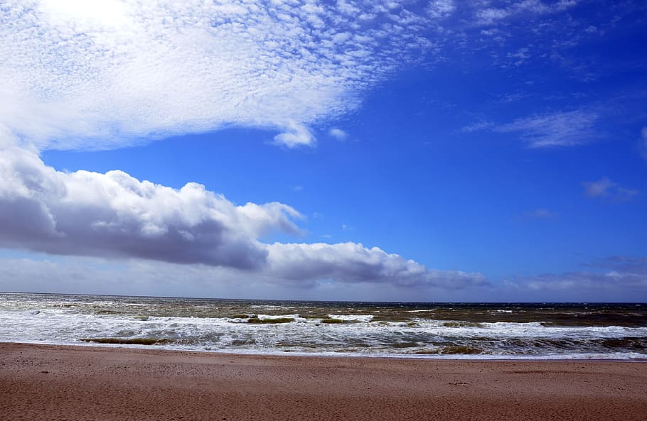 denmark, north sea, beach, sky, dramatic sky, clouds, wave, HD wallpaper